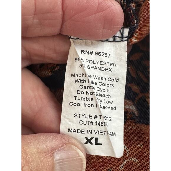 PerSeption Concepts XL Navy Blue Orange Button front V-neck Sheer Blouse Top - Picture 12 of 15